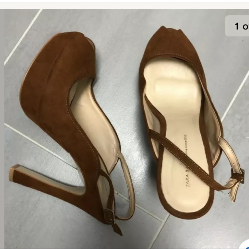 Zara Basic Platform Sling Back Heels Cognac 39/9 - image 1